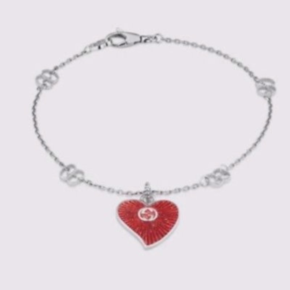 NWT GUCCI Enameled Glittered-Heart Logo Bracelet - Picture 3 of 8